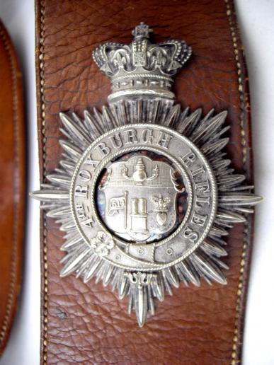 ROXBURGH RIFLES BADGE & Hall Marked Silver Accoutrements on Original Leather Belt & Pouch Bag