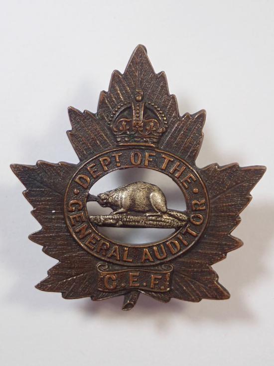 Dept. of The General Auditor CEF Officers WW1 Cap Badge (Gaunt Tab).