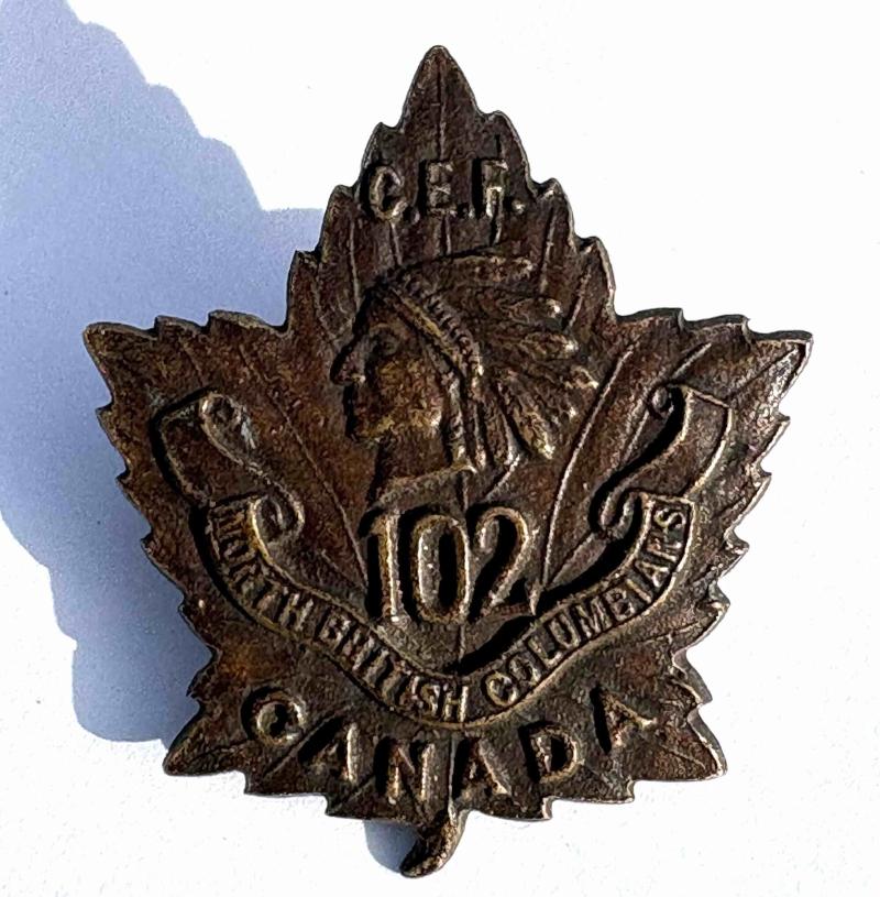 Canadian Collar/Small Cap  Badge. CEF. 102 North B.C.