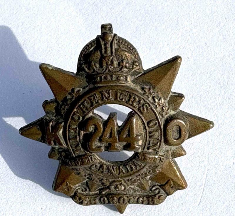 Canadian Collar Badge. CEF. 244 Kitchener's Own Scarce