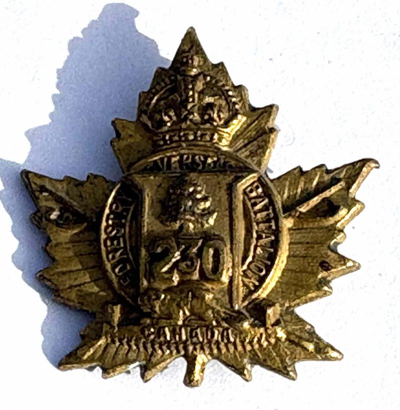 Canadian Collar Badge. CEF. 230 Forestry Officer's Gilt with Blades