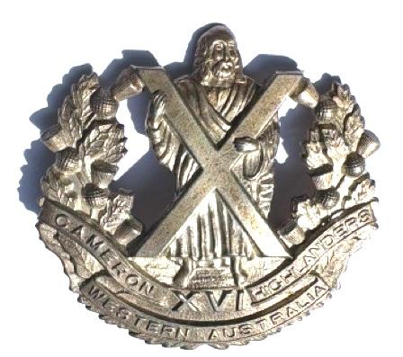 Cameron Highlanders XVI WESTERN AUSTRALIA original Officers Silver-plated Cap Badge