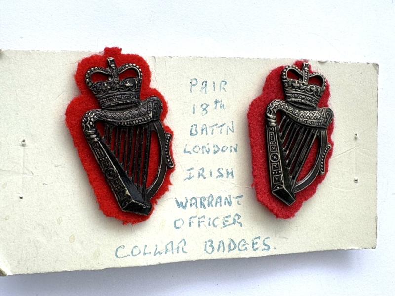 Pair of Collar Badges: 18th B'n London Irish Warrant Officer