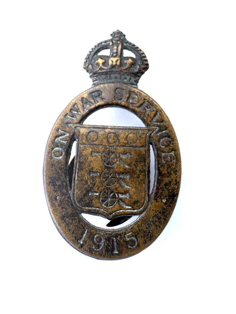 ON WAR SERVICE Lapel Badge. J A Wylie 1915